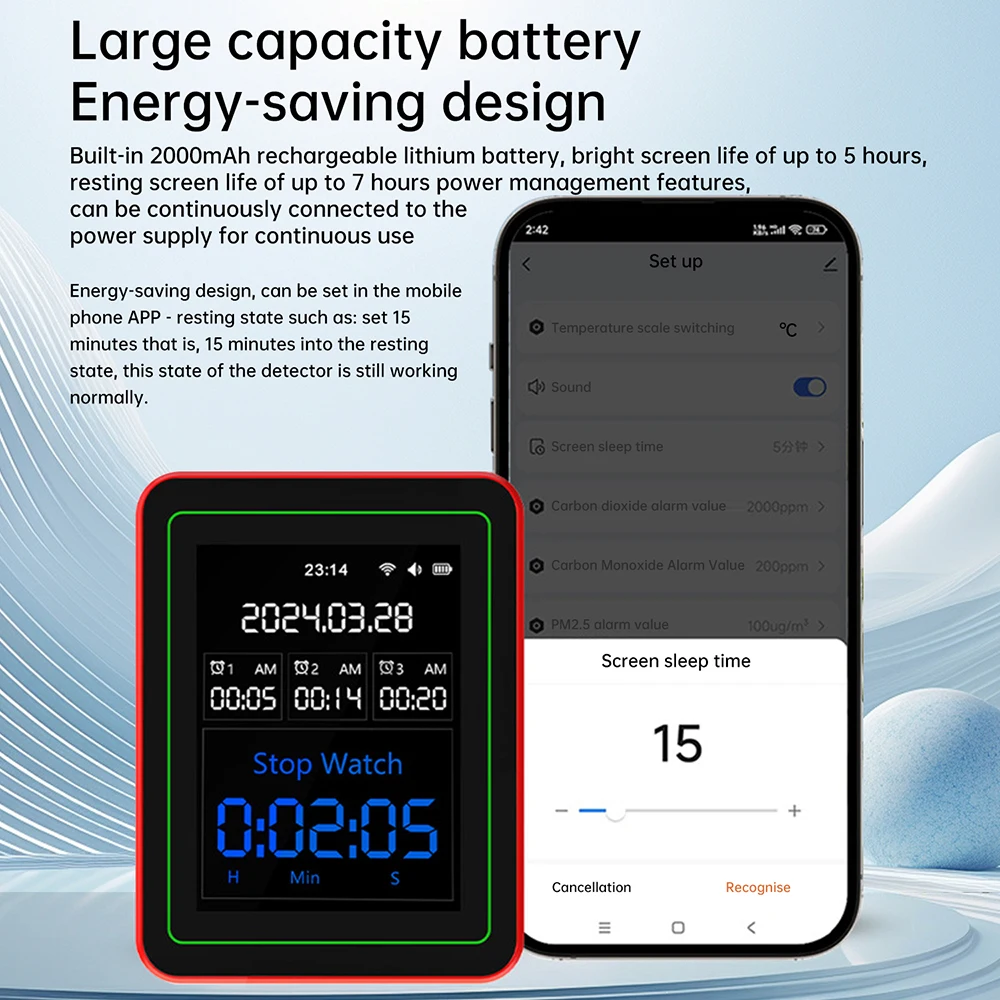 Tuya WiFi 15-en-1 Monitor de calidad del aire Monitor de dióxido de carbono Detector de formaldehído Monitor de temperatura y humedad - imagen 5