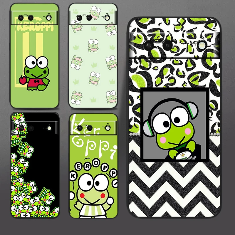 Sanrio-Kero Keroppi para Google Pixel 9, 8, 7A, 7, 6A, 6, 5A, 5, 4, 4A, XL, 5G, carcasa de silicona negra a prueba de golpes, funda de teléfono de TPU