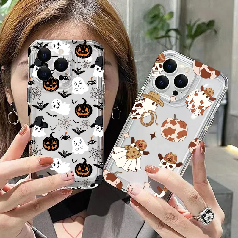 Funda de teléfono suave transparente con diseño de murciélago fantasma de calabaza de Halloween para iPhone 17 11 12 13 14 15 16 Pro Max 16 Plus 16E 17 Air Cover - imagen 3