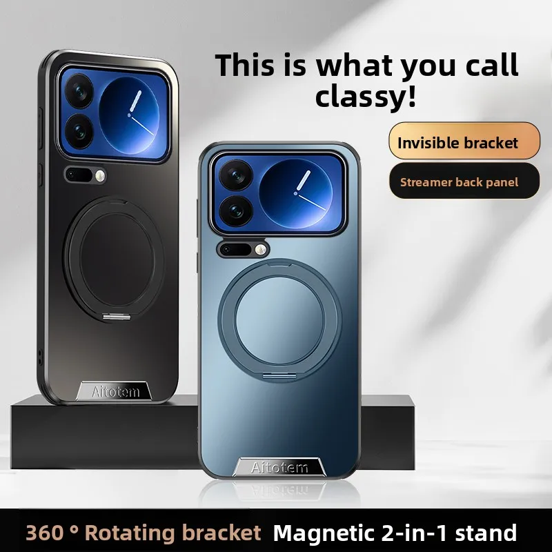 Funda con soporte giratorio magnético para Xiaomi 17 Pro Max, cubierta protectora de lente de Metal mate dorado para Xiaomi 17Pro Mi17