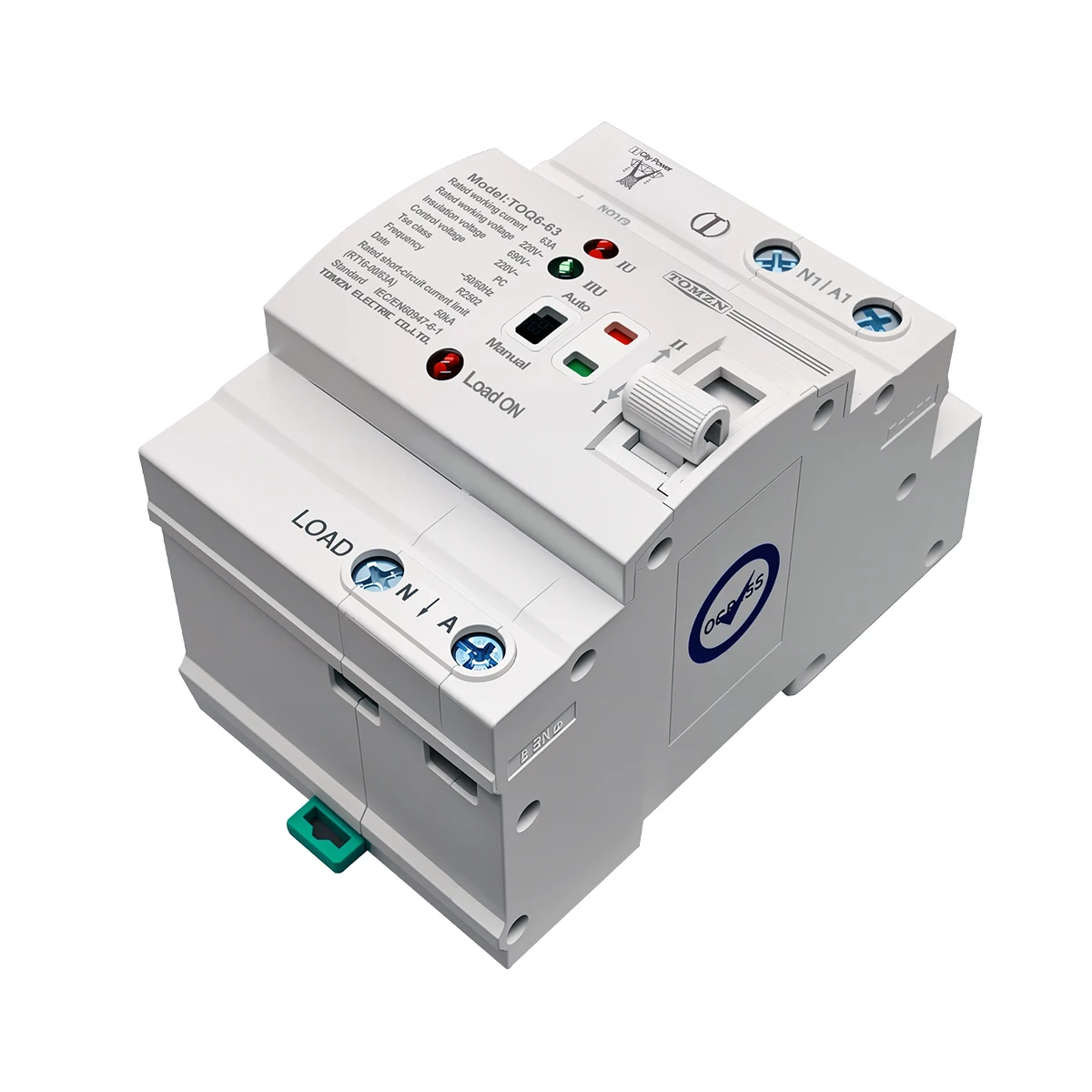 TOMZN Din Rail ATS L N 220V pequeña Doble potencia transferencia automática interruptores selectores eléctricos ininterrumpidos 2P 63A TOQ6 - imagen 2