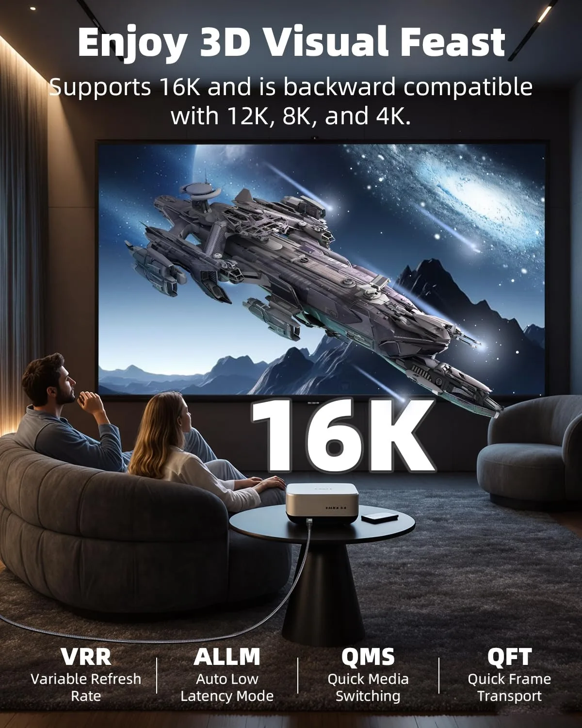 Cable compatible con HDMI de ultra alta velocidad, 16K, 96Gbps, 16K @ 60Hz, 8K @ 240Hz, 4K @ 480Hz para PC portátil, HDTV, Monitor de juegos, proyector - imagen 3