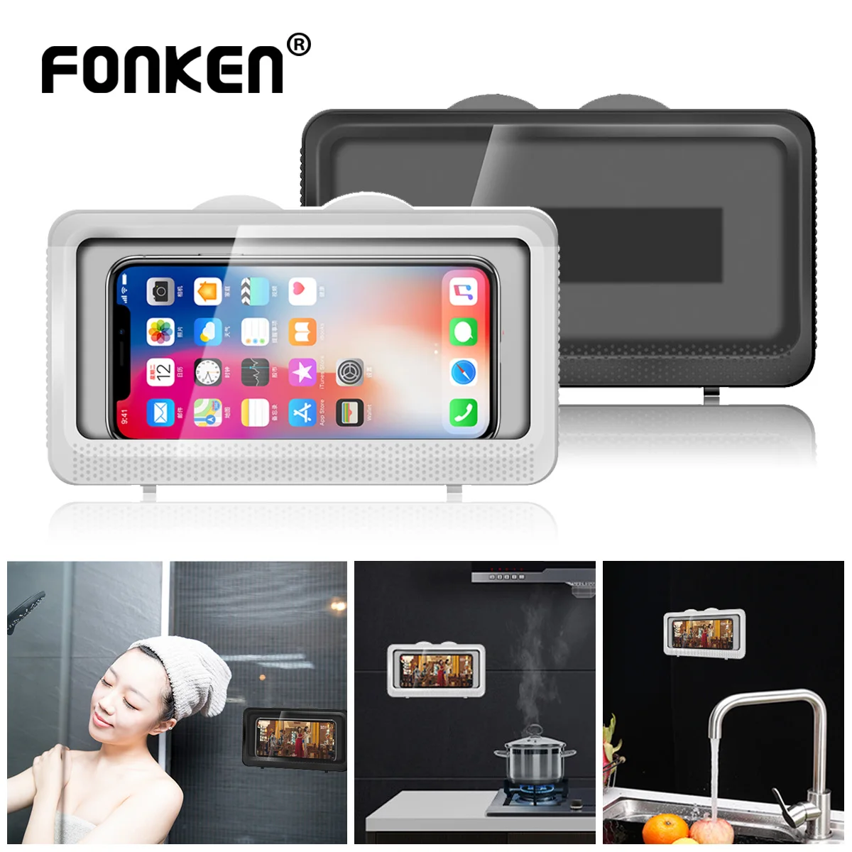 Soporte de jabón montado en la pared impermeable para baño, soporte de teléfono móvil, almacenamiento de sellado de ducha, caja de teléfono con pantalla táctil - imagen 2