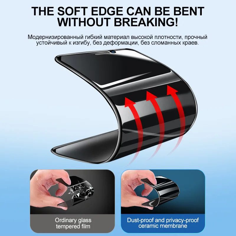 Película templada de cerámica suave Anti-Peep para iPhone 14 13 12 11 Pro Max 7 8 Plus XR XS Protector de pantalla de privacidad película suave no de vidrio - imagen 4