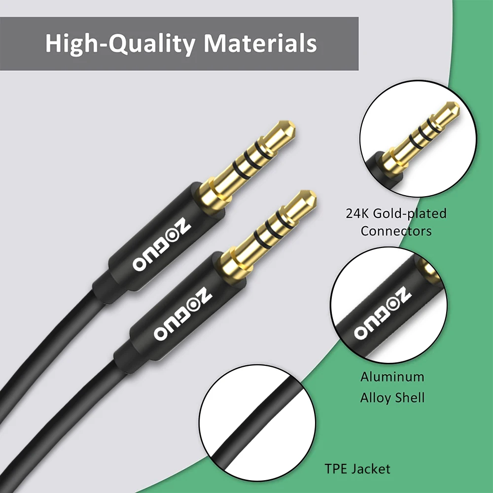 ZOGUO-Cable auxiliar de alta fidelidad de 3,5mm, Conector de Audio TRRS con micrófono, Compatible con altavoces estéreo para el hogar y el coche, auriculares Xiaomi Redmi Aux - imagen 2