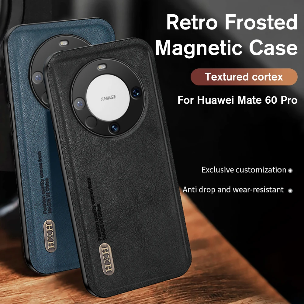 Funda de teléfono de cuero Retro esmerilada de lujo para Huawei Mate 60 Pro, cubierta de succión magnética para coche Huawey Hauwei Mate60 Mate60Pro 60Pro
