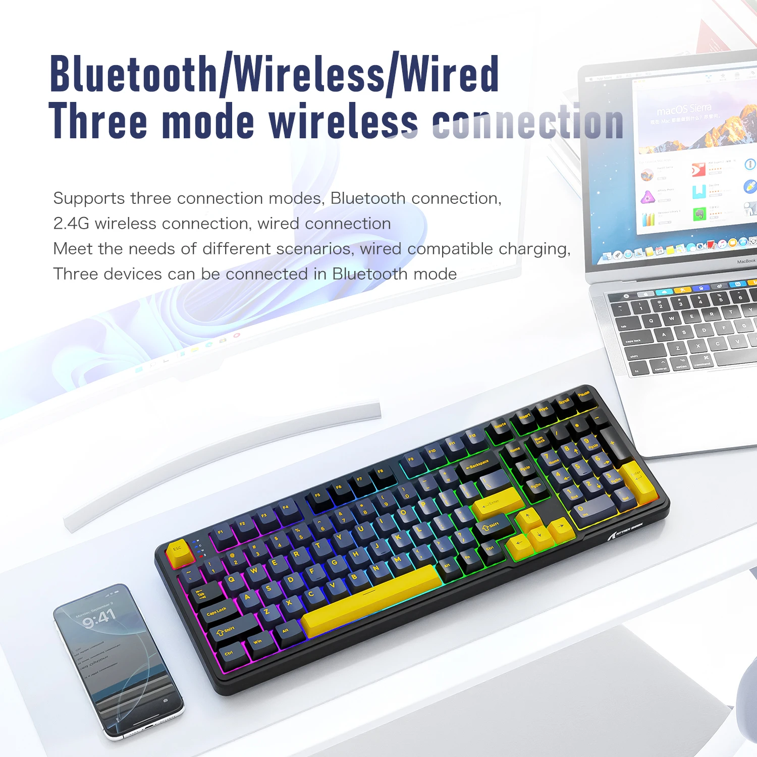 Teclado Bluetooth Attack Shark X98 con teclado numérico, teclas PBT RGB intercambiables en caliente de 102 teclas, batería de 4000mAh, compatible con PC/portátil