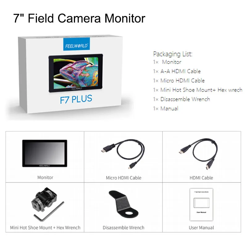 FEELWORLD F7 PLUS Cámara DSLR de 7 pulgadas Monitor de campo pantalla táctil 4K HDMI alto brillo 1200nit NP-F instalación y alimentación externa - imagen 5