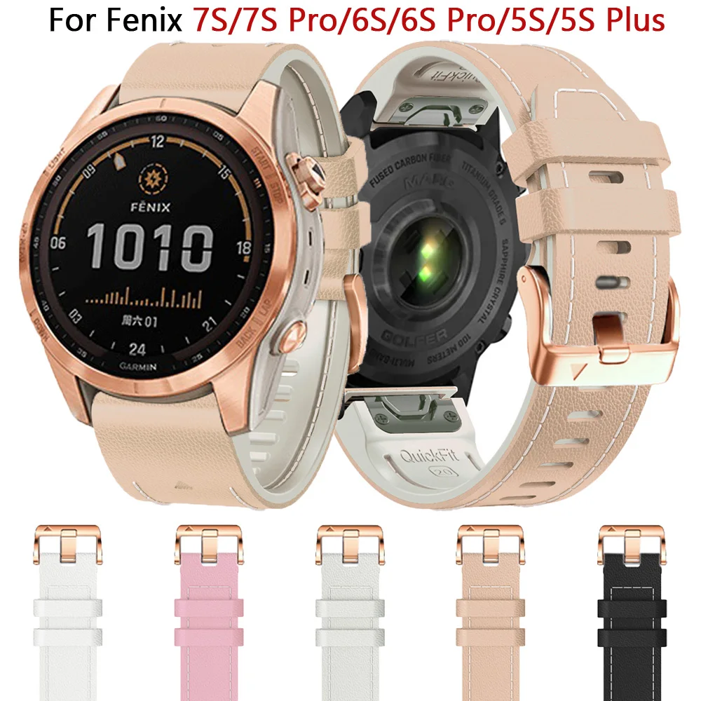 Correa de cuero de silicona para reloj de mujer, pulsera para Garmin Fenix 7S/7S Pro 6S/6S Pro 5S/5S Plus, 20mm, Epix Pro Gen 2, 42mm