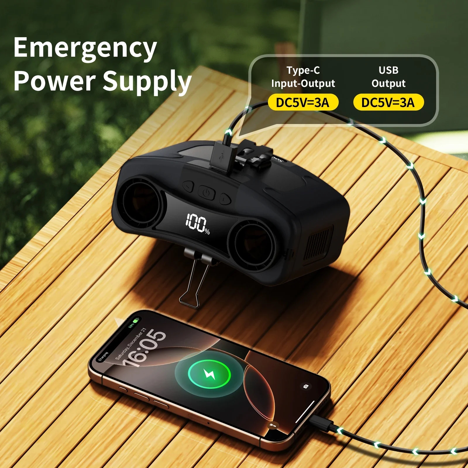 Socoolfan-ventilador de cintura de 15W, ventilador de cuello colgante de enfriamiento rápido, 10 velocidades, motores duales, viento fuerte, ventilador portátil para exteriores, banco de energía - imagen 5