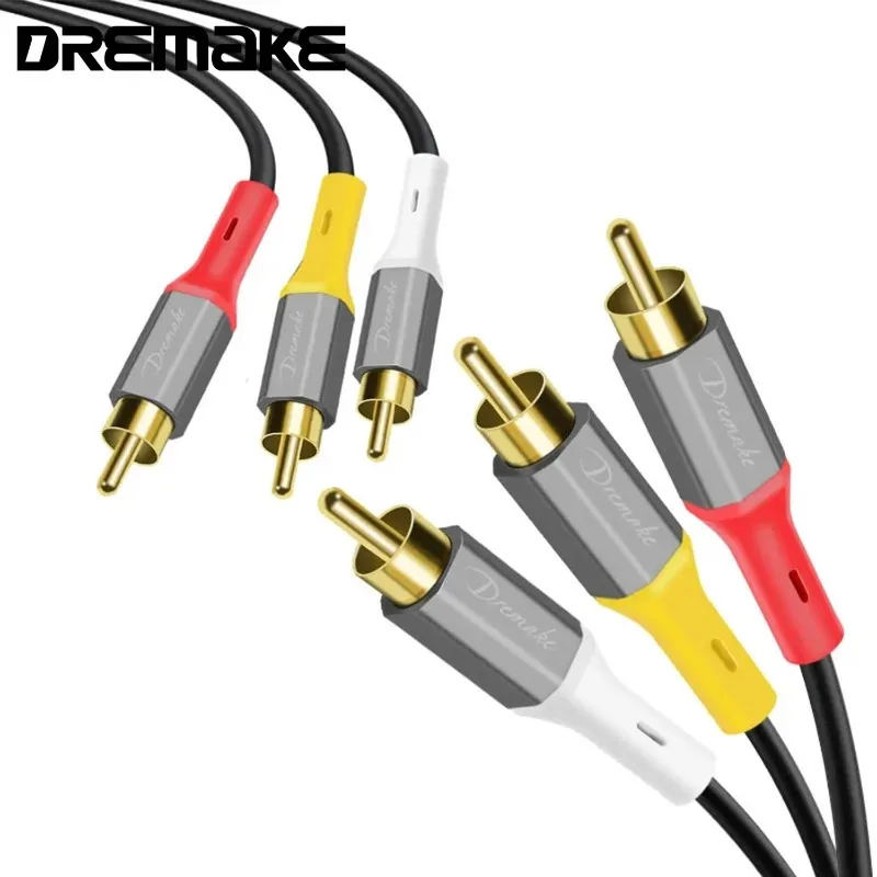 Cable RCA de audio y vídeo 3RCA macho a 3RCA macho Cable AV compuesto chapado en oro de 24 quilates Compatible con amplificador de altavoz decodificador - imagen 2