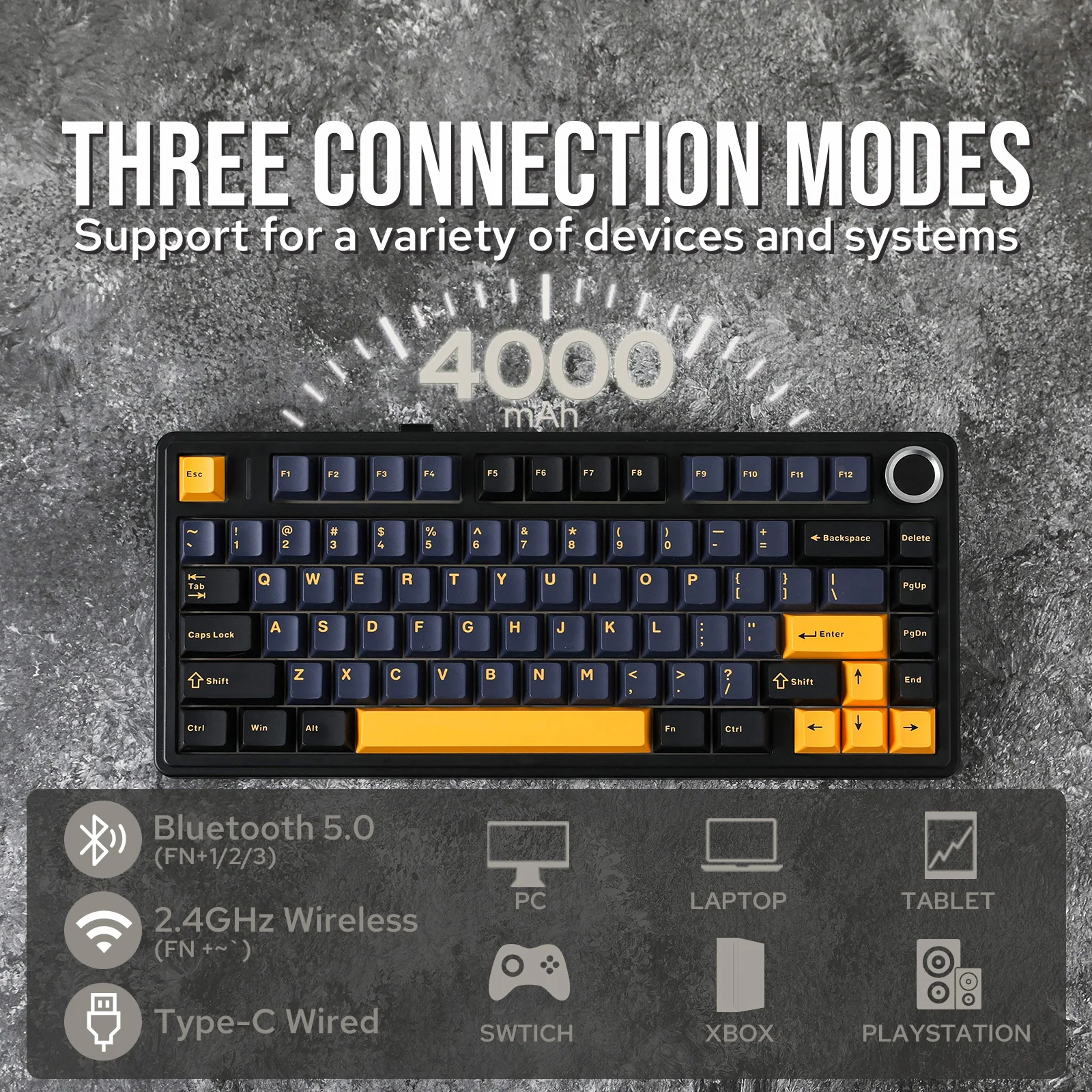 EPOMAKER x AULA F75 75% diseño ANSI teclado mecánico inalámbrico con cable/Bluetooth/2,4 GHz intercambiable en caliente con perilla de Control Multimedia - imagen 5