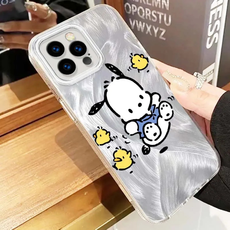 Aanrio Pochacco para Apple iPhone 16 15 14 13 12 11 8 XS X XR Pro Max funda de teléfono con textura de plumas - imagen 4