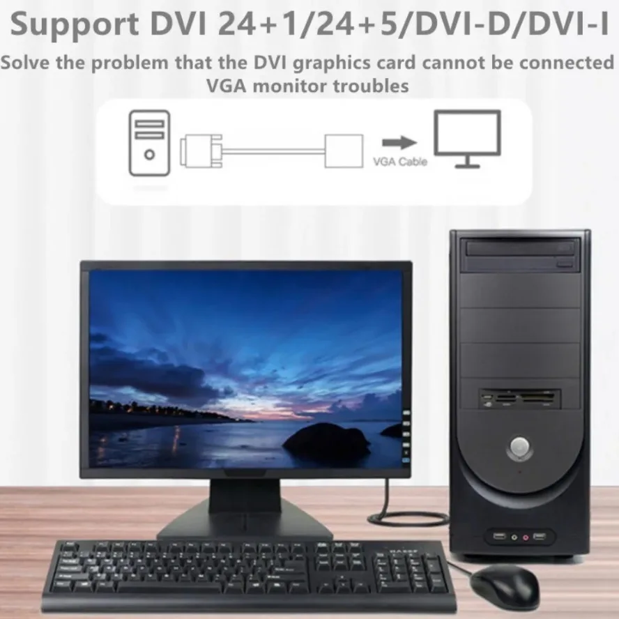 Adaptador Full HD 1080P DVI-D DVI a VGA, convertidor de Cable de vídeo DVI 24 + 1 Cable convertidor de 25 pines a VGA de 15 pines para Monitor de ordenador de PC - imagen 3