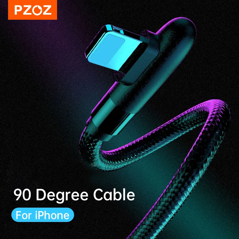 Cable PZOZ 3A de 90 grados para iPhone 14 13 12 11 Pro Max Xs Xr X 8 6 Plus 5 5S SE iPad Cable de carga rápida Cable de cargador - imagen 4