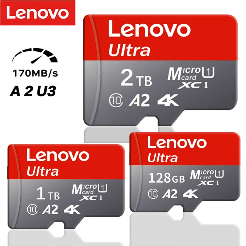 Lenovo-tarjeta SD de alta velocidad, 2TB, 1TB, 512GB, 128GB, tarjeta de memoria Micro TF, almacenamiento de vídeo 4K, teléfono Android, Drone, juegos, tecnología de viaje