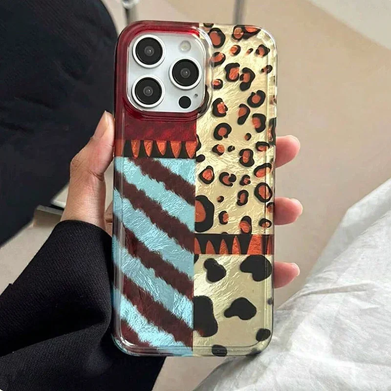 Nueva funda de teléfono con costura de patrón de leopardo de cuatro colores Retro para iPhone 16 15 14 13 12 11 Pro Max 7 8 Plus X XR XS funda de silicona - imagen 2