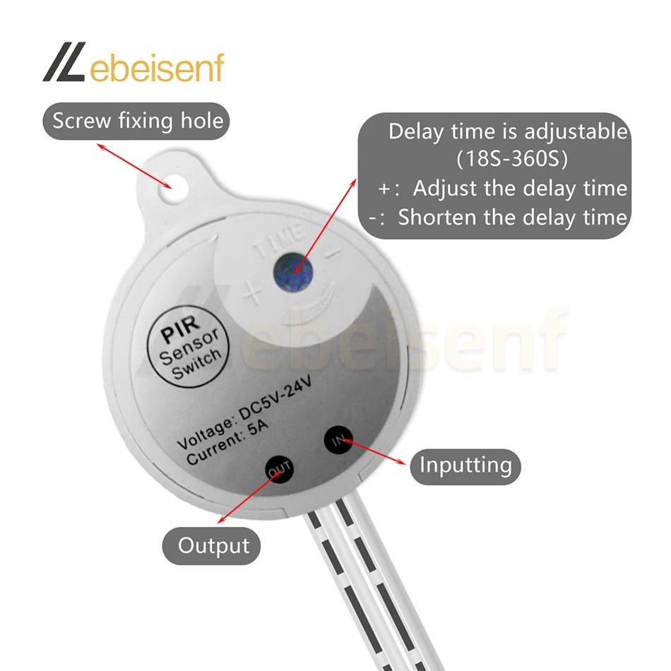 Interruptor de Sensor de movimiento PIR USB 5A DC 5V 12V 24V detección humana infrarroja Detector de detección inteligente para tira de luz LED apagado automático - imagen 3
