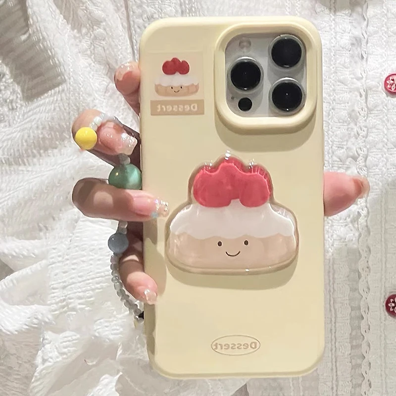 Funda de teléfono amarilla con diseño de pastel de fresa para iPhone 16 Pro Max 15 13 14 12 funda trasera de silicona suave - imagen 2