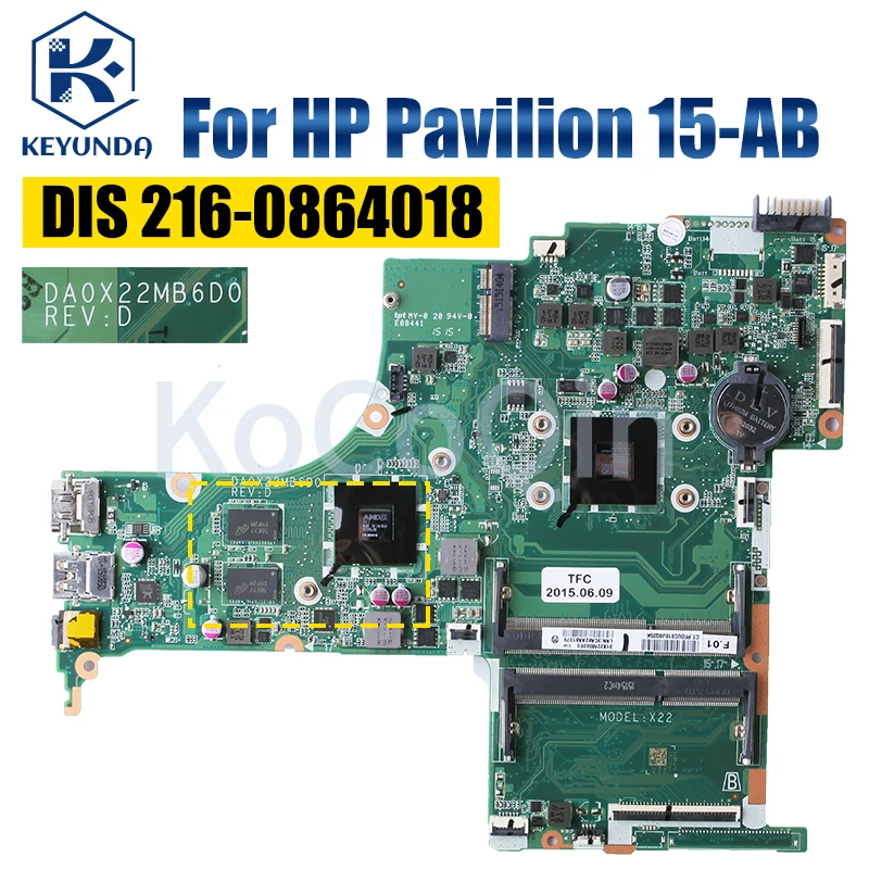 DA0X22MB6D0 para placa base de portátil HP Pavilion 15-AB 809337 -601 809398 809335 809335 -501 810972 -601 Placa base para portátil A4 A6 2G - imagen 5