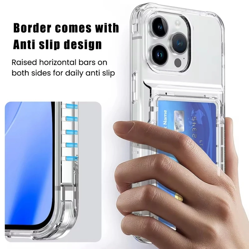 Funda de teléfono transparente de PC duro de lujo para iPhone 16, 15, 14, 13, 12, 11 Pro Max, 15 Plus, soporte de inserción de tarjeta de billetera, cubierta trasera a prueba de golpes - imagen 5