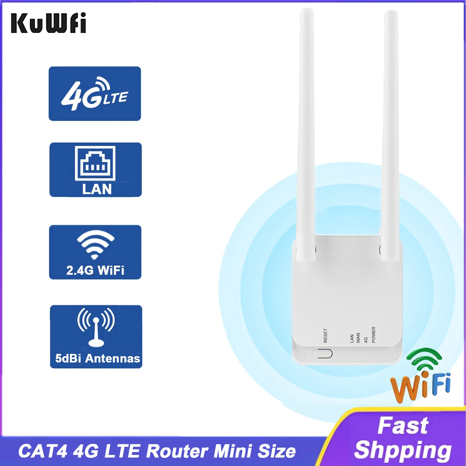 Enrutador KuWFi Mini CAT4 LTE, enrutador WiFi inalámbrico de 2,4 Ghz, módem 4G con puerto Ethernet, ranura para tarjeta SIM, antenas 5dBi compatibles con 10 usuarios - imagen 2