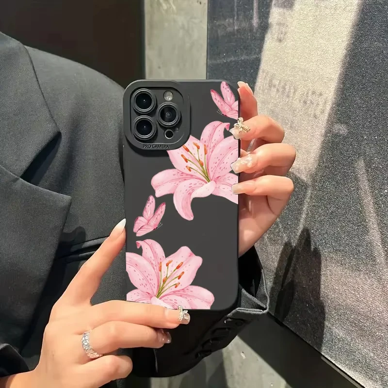 Funda de teléfono con diseño de mariposa y lirio Floral para iPhone 16 15 Pro Max 14 Pro 13 12 11 16E 7 8 Pus XR XS X SE, funda suave a prueba de golpes - imagen 3