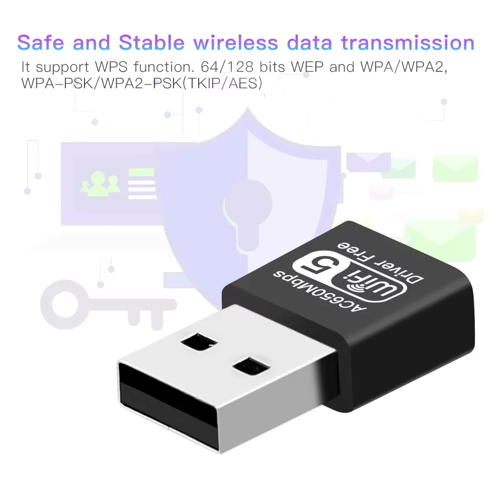 Adaptador WiFi de doble banda AC650, antena Dual de alta ganancia, adaptador USB de red inalámbrica para PC, portátil, controlador gratuito para Windows 7 10 11 - imagen 4