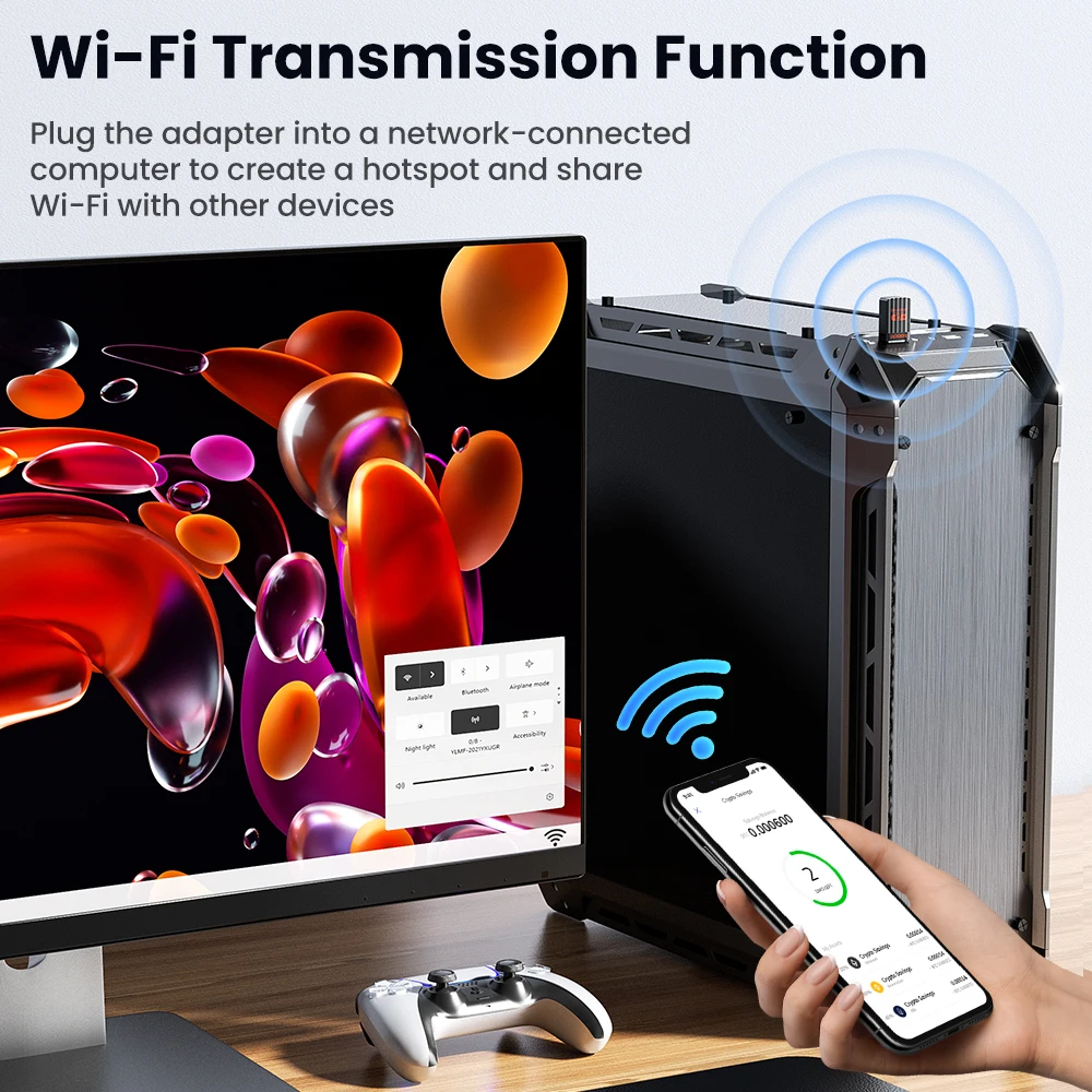 Toocki AX900 adaptador Wi-Fi Bluetooth 5,4 WiFi6 5GHz y 2,4 GHz controlador Dongle WiFi de doble banda receptor gratuito de 600M para ordenador portátil WIN 10/11 - imagen 2