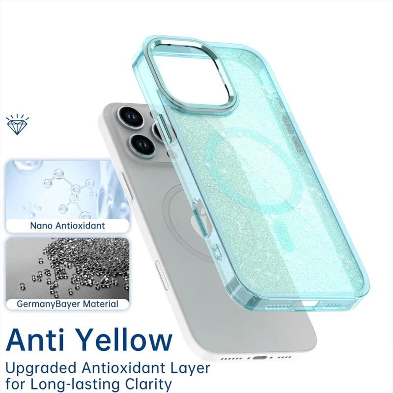 Funda magnética de carga inalámbrica con purpurina de lujo para fundas Magsafe para iPhone 16 15 14 Plus 13 12 Pro Max 11 XR a prueba de golpes - imagen 3