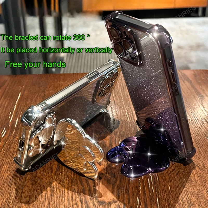 Para Honor Magic 7 6 5 4 Lite 3 Pro chapado cuatro esquinas Anti-caída funda suave de silicona espejo soporte de conejo cubierta de cadena de cuentas transparentes - imagen 5