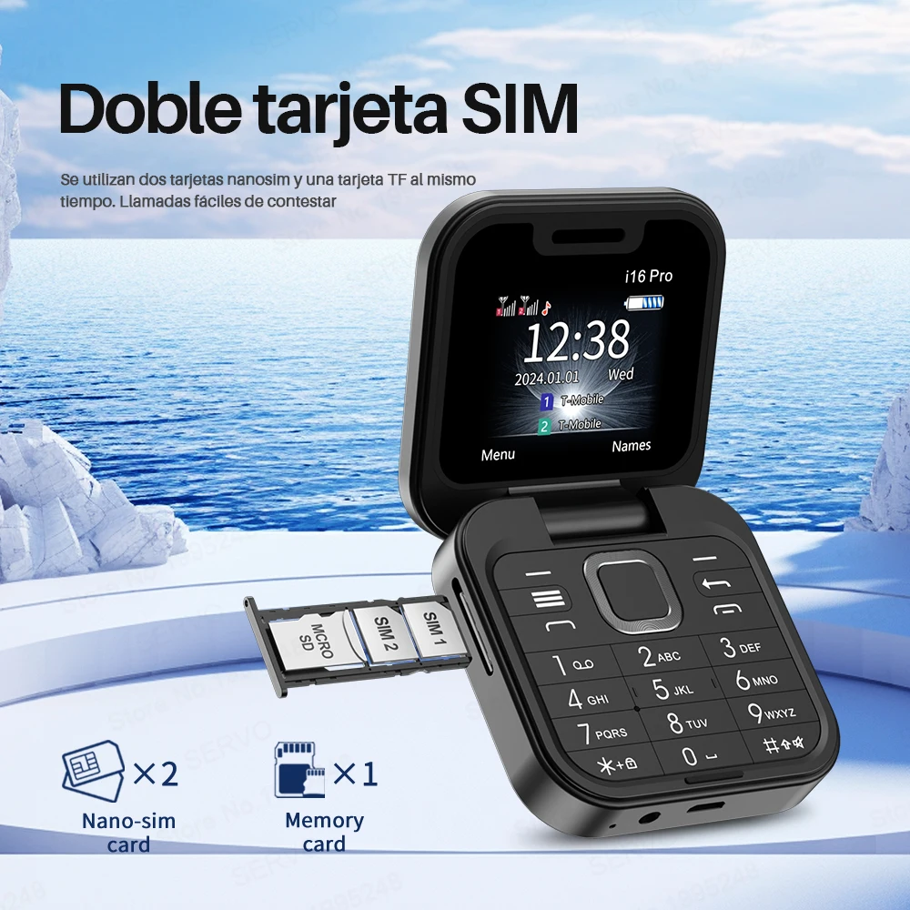 SERVO i16 Pro Mini teléfono móvil con tapa Dual SIM en espera voz mágica velocidad Dial lista negra linterna súper pequeño teléfono móvil plegable - imagen 2