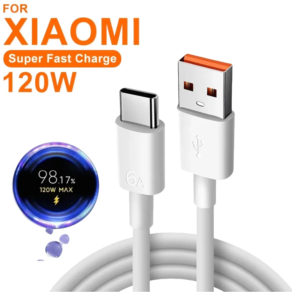 Para Xiaomi 120W USB cargador súper rápido adaptador de corriente Mi 12 11 6A tipo C Cable POCO X5 X4 Pro Redmi Note 9 10 11 carga