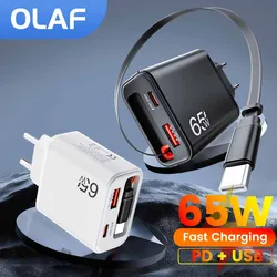 Cargador USB-C 65W con Cable Retráctil para iPhone y Samsung
