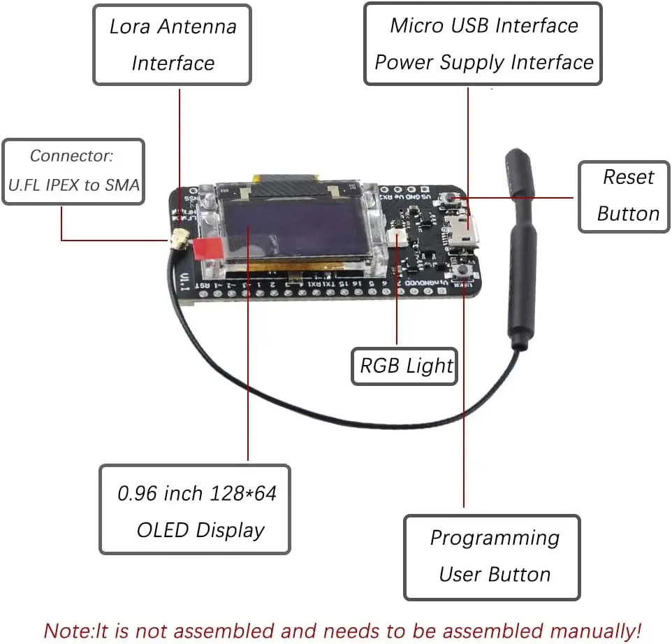 Módulo GPS LoRa Placa de desarrollo LoRaWAN HTCC-AB02S 868MHz 915MHz con pantalla OLED de 0,96 pulgadas CP2102 ASR6052 para Arduino IoT - imagen 2