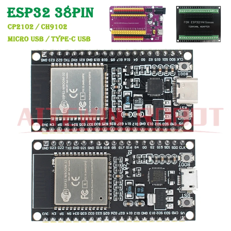 Placa de desarrollo ESP32 CH9102/CP2102 Micro/tipo C inalámbrico WiFi + Bluetooth 2 en 1 CPU Dual Internet de las cosas GOOUUU ESP32