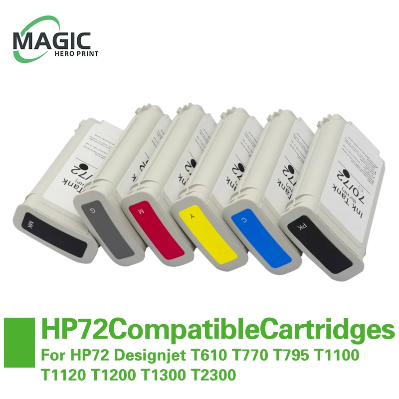 Cartuchos de tinta para impresora HP, recambio de tinta Compatible con Chip, 72, 6 colores, 130ml, para HP72, Designjet, T610, T770, T795, T1100, T1120, T1200, T1300, T2300, novedad