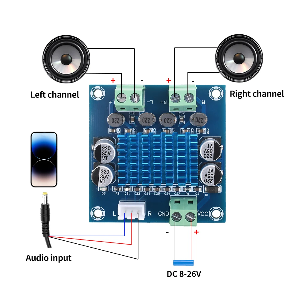 TPA3110 XH-A232 30W + 30W Placa amplificadora de potencia de Audio estéreo Digital de 2,0 canales DC 12V 24V 3A Módulo de altavoz de doble canal - imagen 3