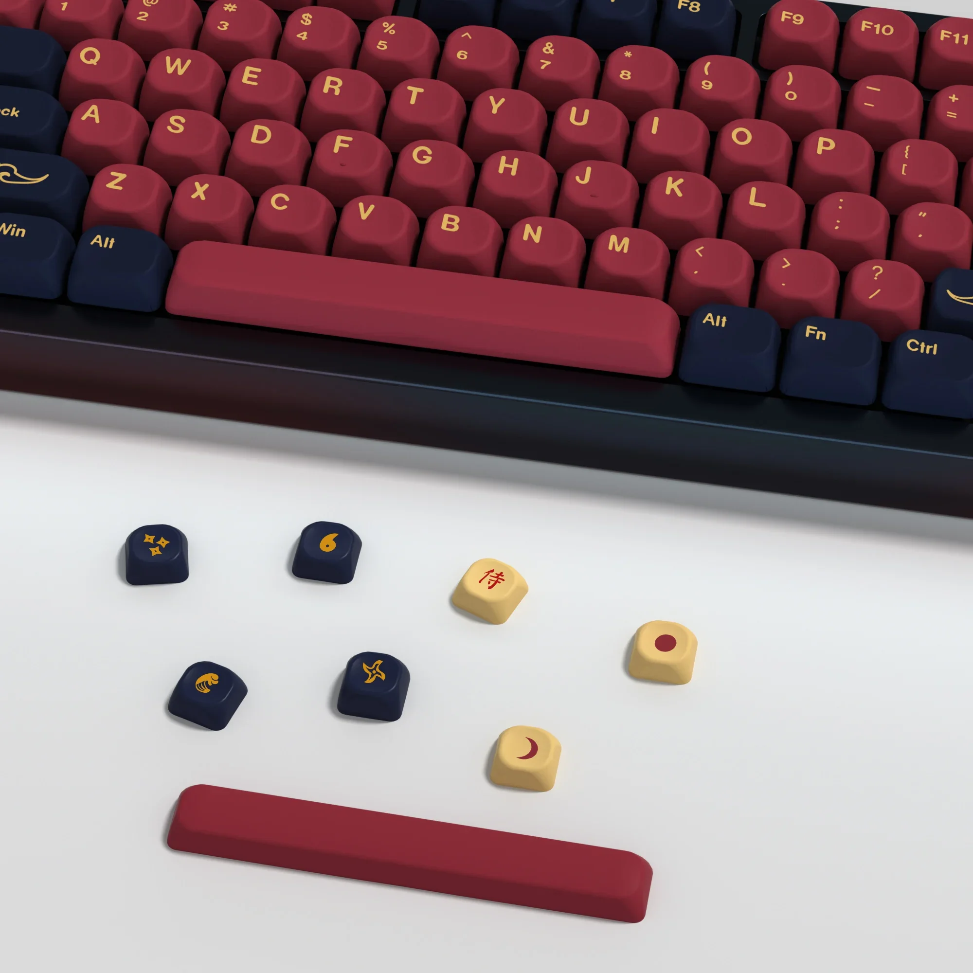 Teclado mecánico para juegos, teclas PBT, perfil KOA Samurai rojo, interruptores MX, aven68, mad 60he, ak820 pro, mad 68h, 131 teclas aula F87 F108 F99 Pro ACE60 ACE68 RAINY75 AK74 gx87 crush80 - imagen 5