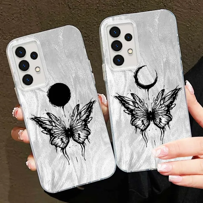 Patrón de mariposa de moda para Samsung Galaxy A25 A24 A23 A22 A21S A15 A14 A13 A12 A06 A05 A04 funda de teléfono con textura de plumas