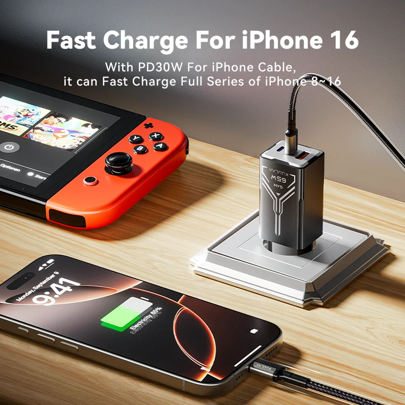 KUULAA 65W GaN cargador de carga rápida 4,0 3,0 tipo C PD cargador USB para iPhone 15 14 13 Pro Max cargador rápido para ordenador portátil cargador PD - imagen 3
