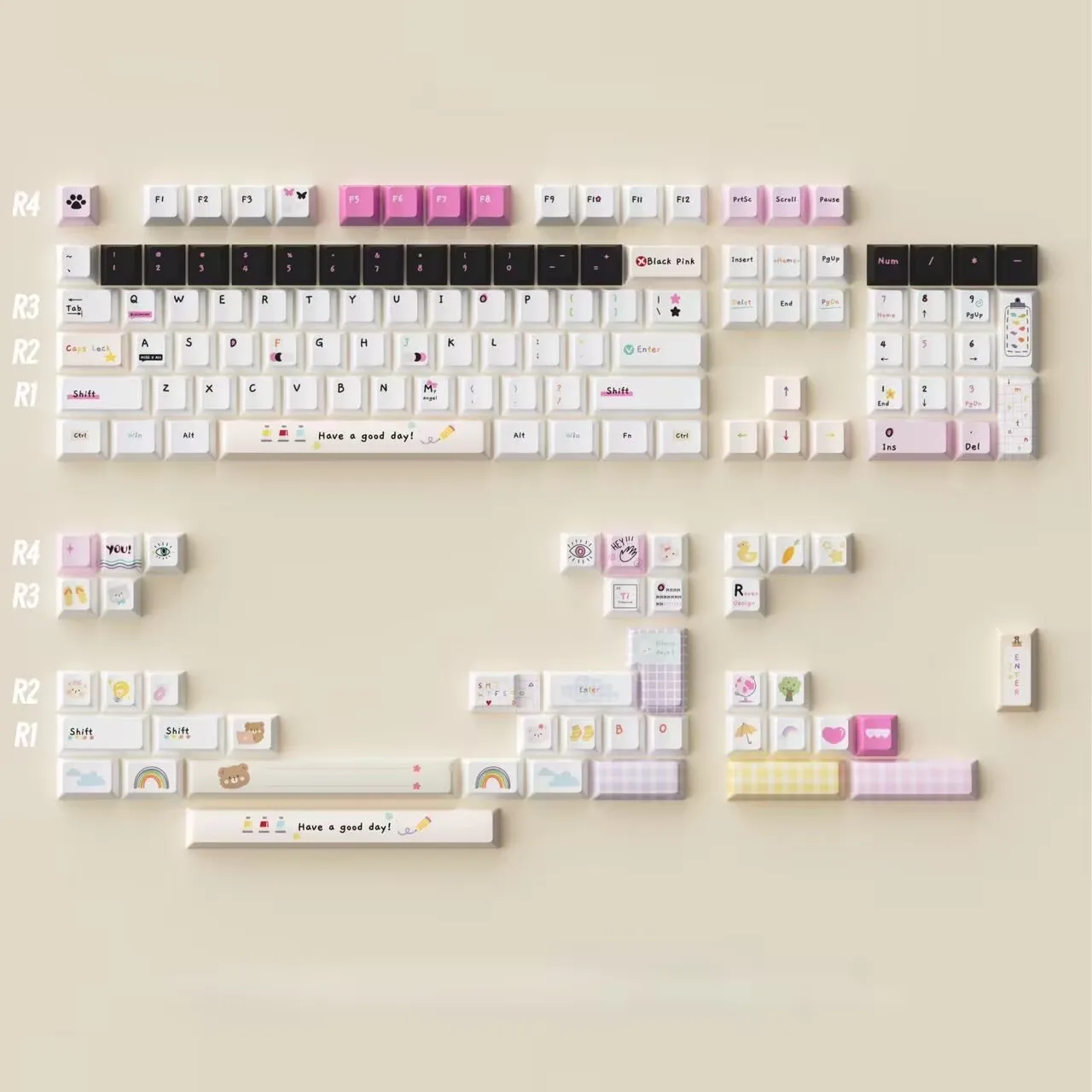 Juego de teclas con tema de estética de Color PBT 147, teclas originales personalizadas hechas a mano con perfil de cereza para accesorios de teclado mecánico