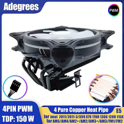 Refrigerador CPU LGA 2011 X99 4 Heatpipes 120mm PWM Compatible Intel AMD