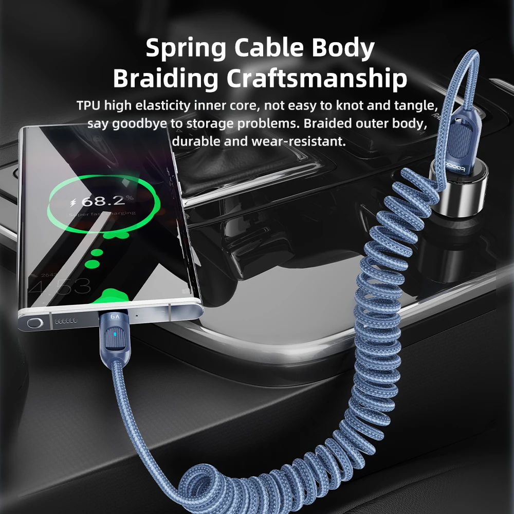 Toocki 100W Cable de datos de resorte de coche Cable de carga rápida corto Cable USB C a USB C para iPhone 15 Huawei Xiaomi Samsung Cable tipo C - imagen 4