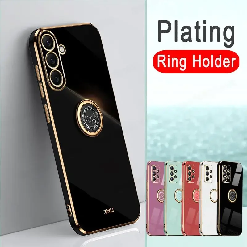 Funda de teléfono con soporte de anillo chapado para OPPO Reno 12 Pro 12F, funda trasera de silicona suave a prueba de golpes de TPU para OPPO Reno 11F 11 Pro