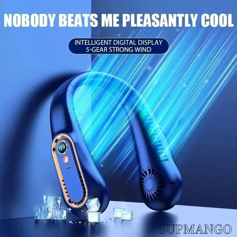Ventilador de cuello colgante con pantalla Digital, Ventilador de potencia sin aspas, banda para el cuello, Mini enfriador de aire portátil, recargable por USB - imagen 2