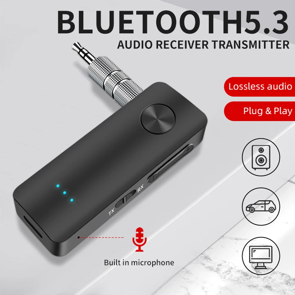 Transmisor receptor de Audio Bluetooth 5,4 2 en 1, adaptador inalámbrico estéreo HiFi, AUX de 3,5 MM con micrófono para avión, coche, TV, PC, altavoz - imagen 2