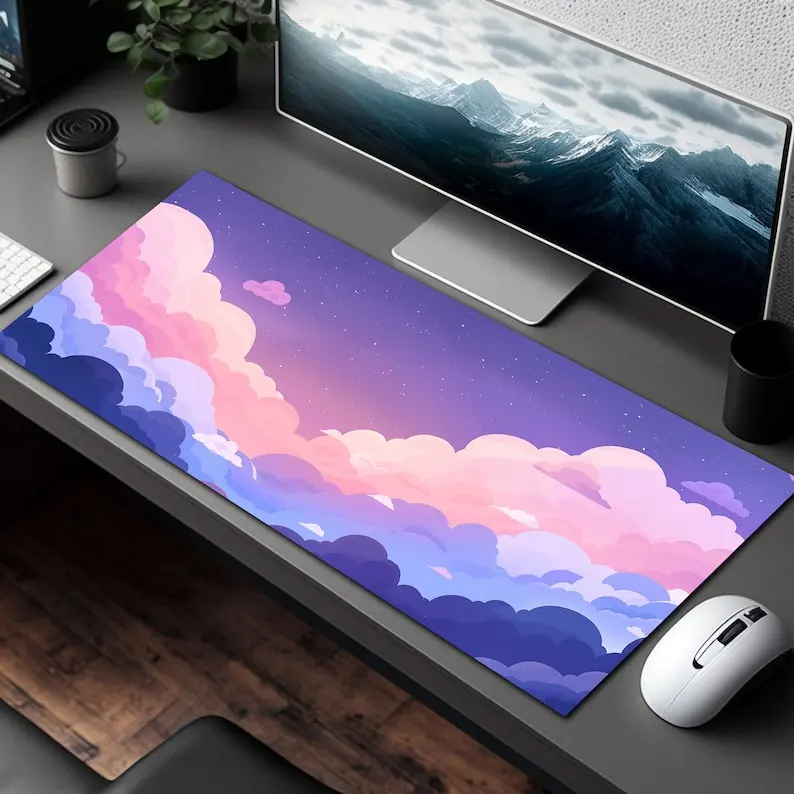 Alfombrilla de ratón minimalista rosa cielo Pastel, accesorios de escritorio de PC antideslizantes de goma grande, alfombrilla de ratón para decoración de teclado de oficina y jugadores - imagen 3