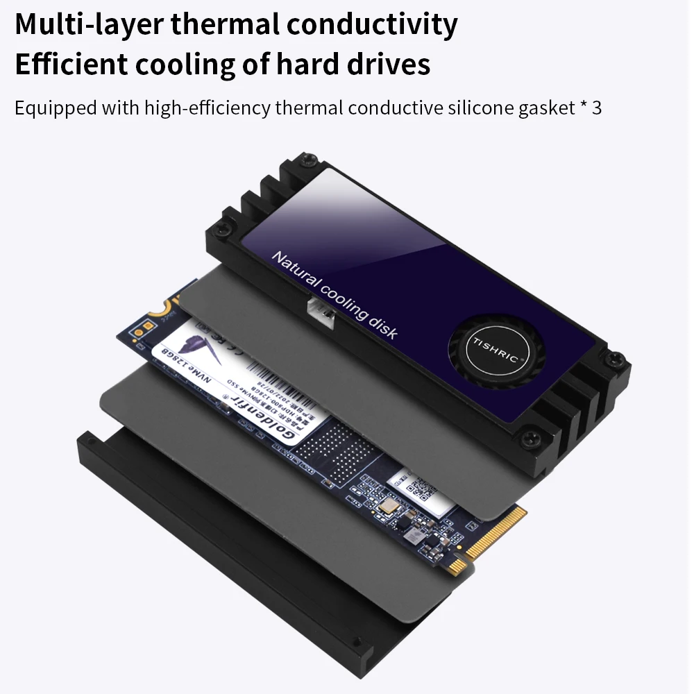 TISHRIC M.2 unidad de estado sólido chaleco de disipación de calor disipador de calor SSD M2 Nvme con pantalla de temperatura ventilador Vortex se enfrenta rápidamente - imagen 4