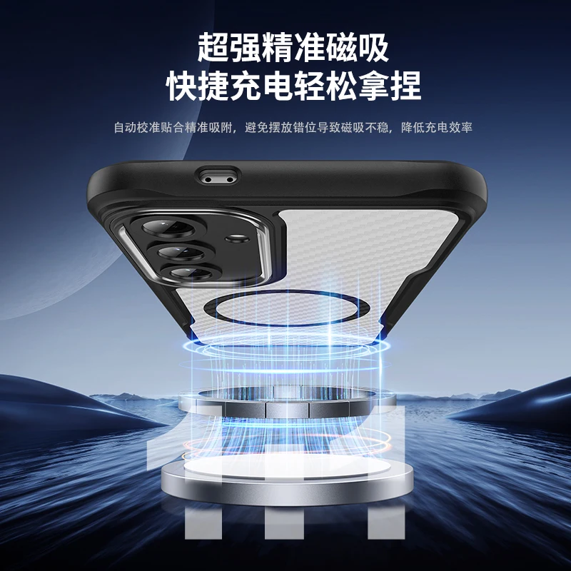 Funda de carga inalámbrica para Samsung S25 Ultra S25 + PC, cubierta de Panel trasero de fibra de carbono translúcida mate para Samsung S25 Plus - imagen 4